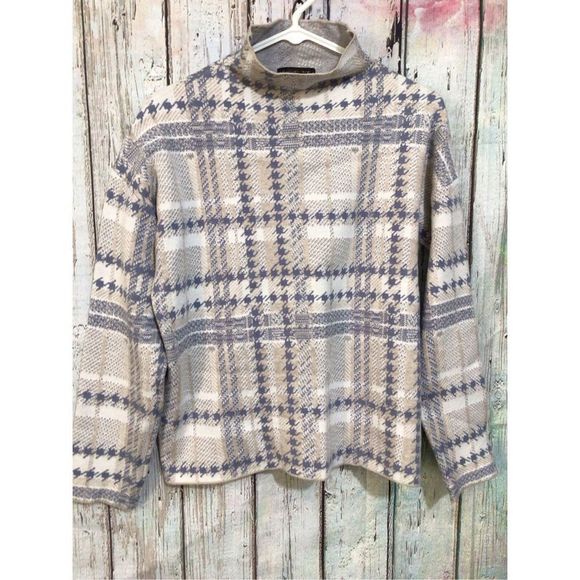 Rachel Zoe Plaid Cowl Neck Sweater - Gray and Cream - Picture 6 of 13